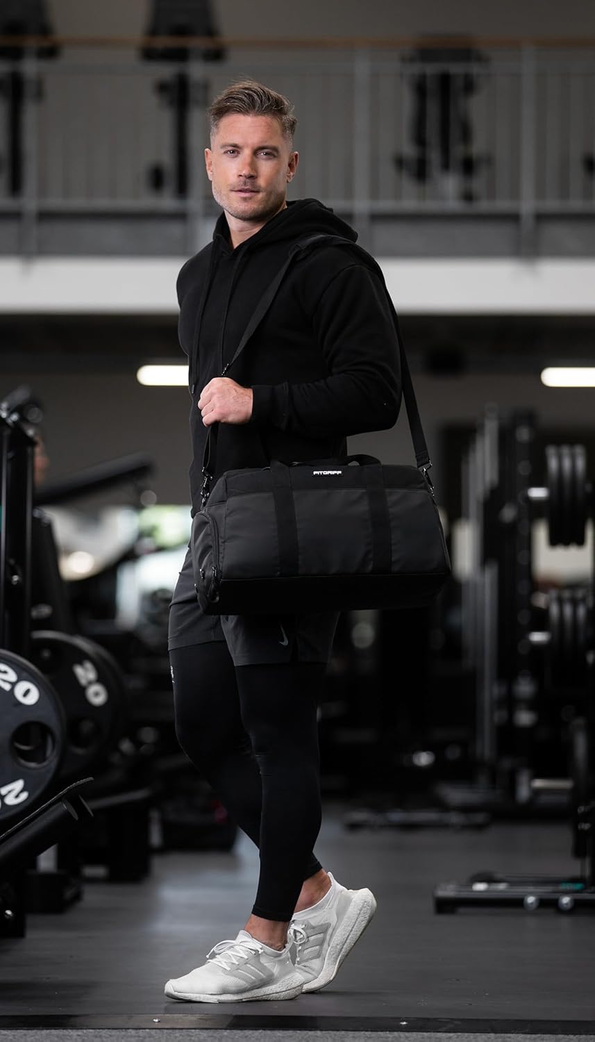 Sport- und Reisetasche mit Schuh- & Nassfach, Full Black 56 x 30 x 32 cm (Medium)