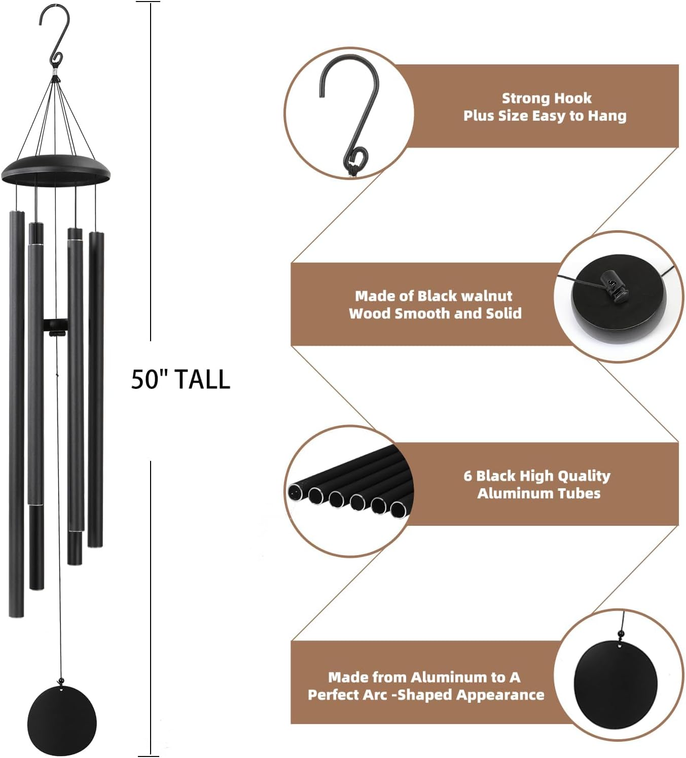 Outdoor-Windglocke, 50" Schwarz