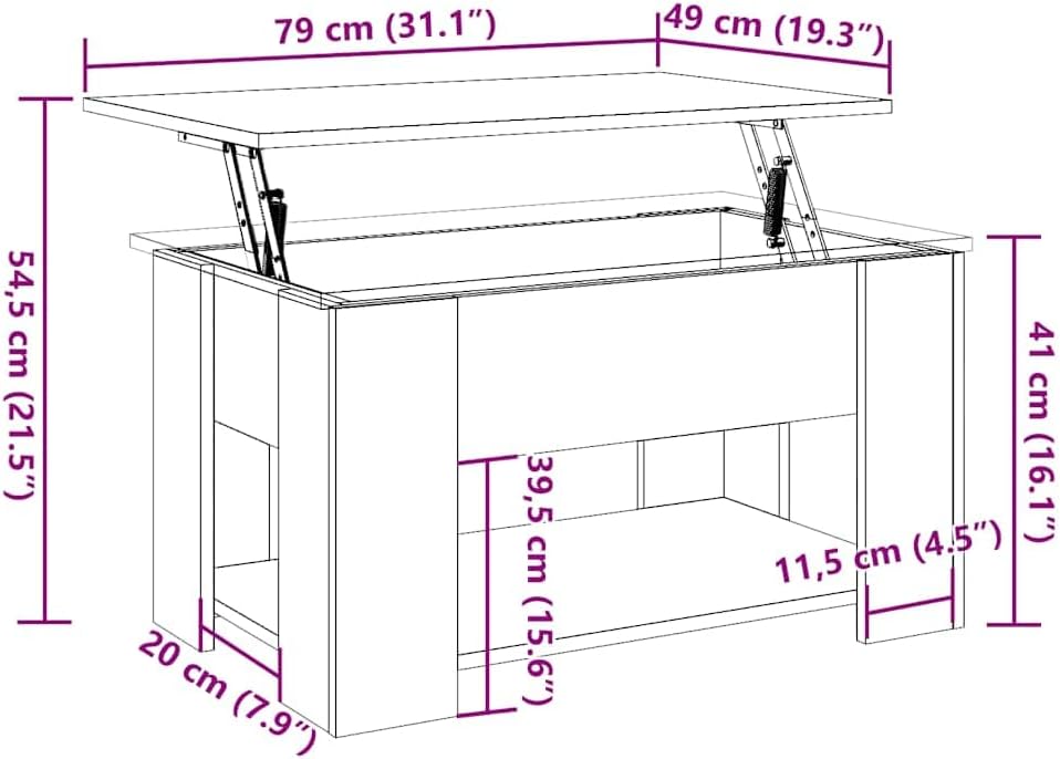 Höhenverstellbarer Couchtisch, Altholz|79 x 49 x 42.5 cm