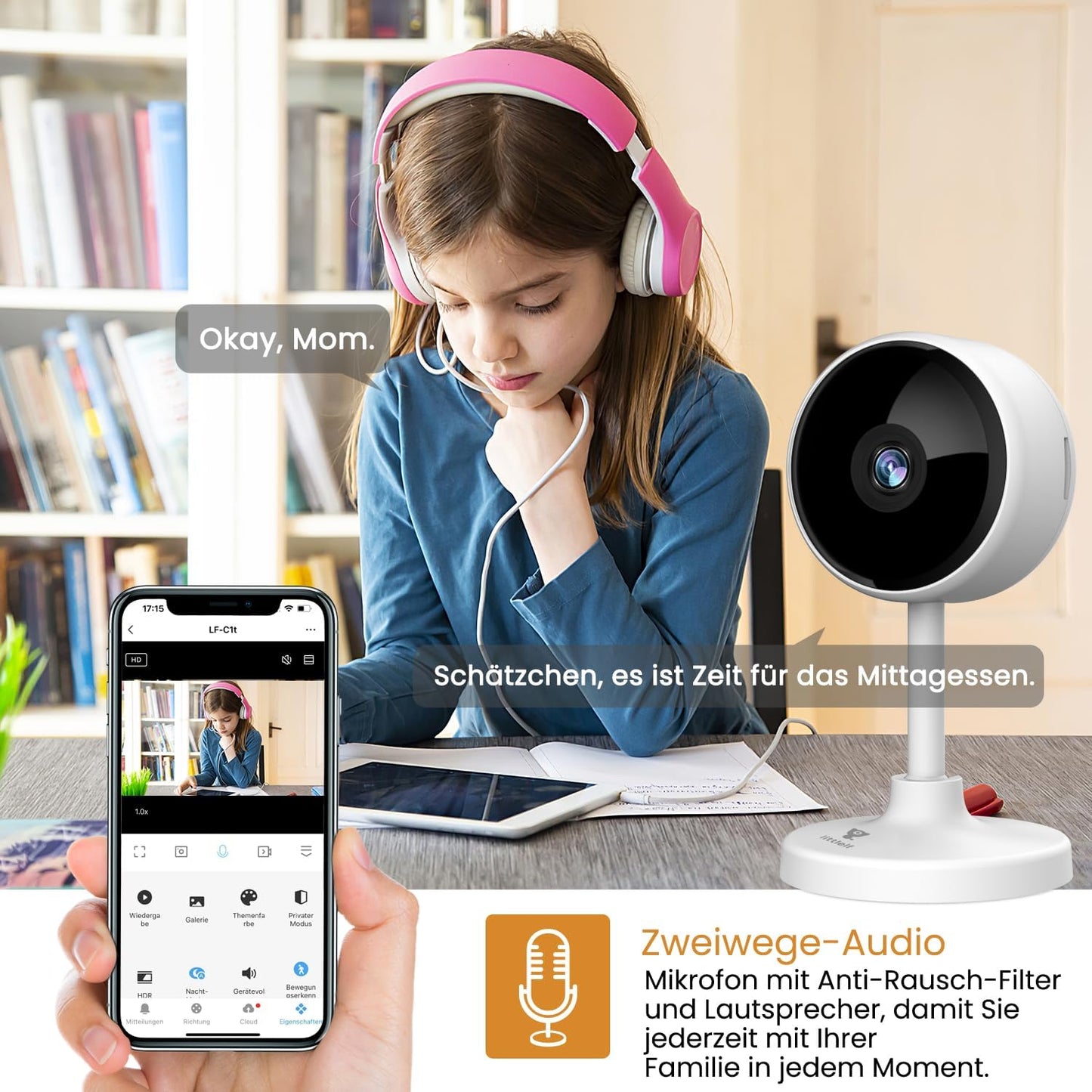 Überwachungskamera-Set mit Bewegungserkennung, 2 Stück-2.4GHz Weiss