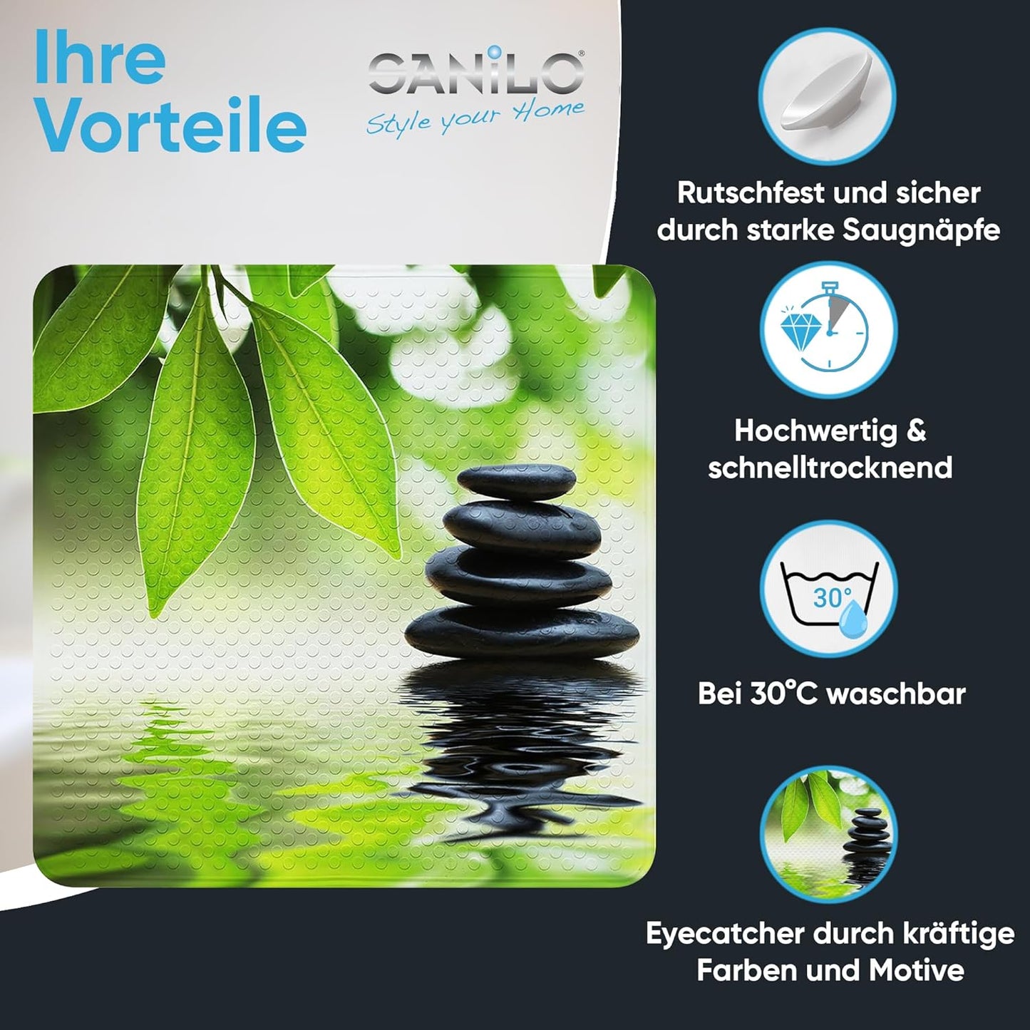 Rutschfeste Badematte für Dusche & Badewanne 53x53 cm, Harmony