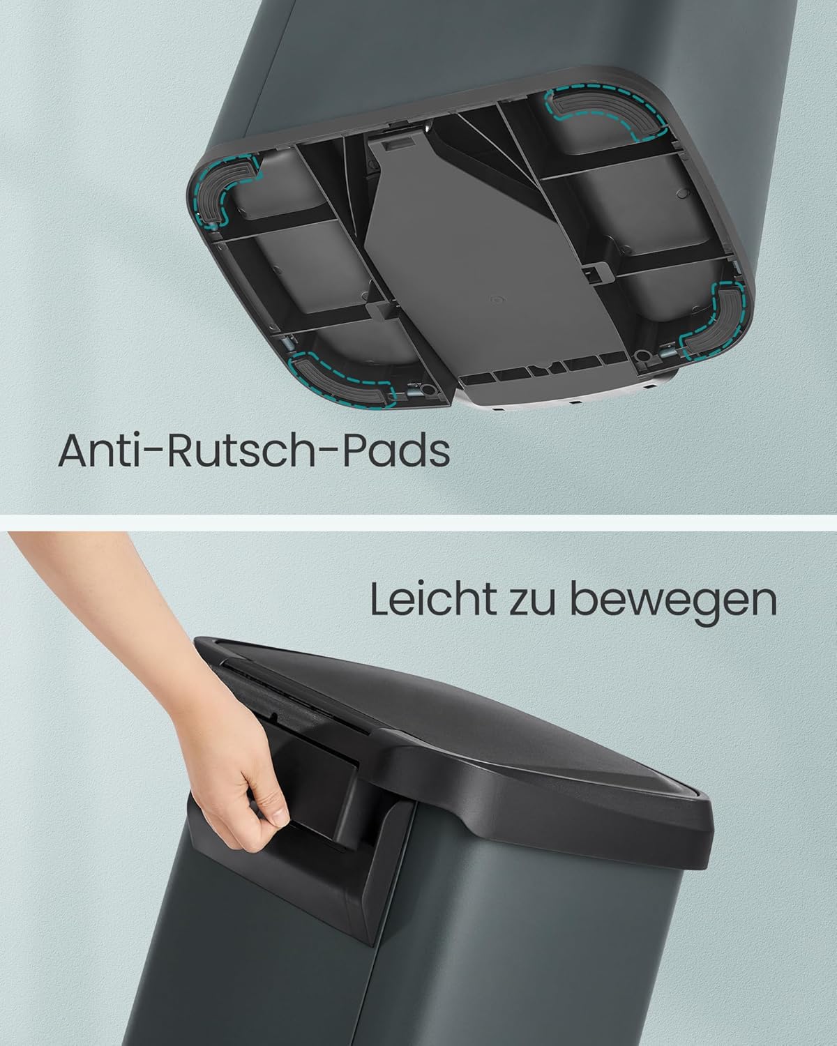 Tretmülleimer mit Deckel, Anthrazitgrau + Schwarz 50 L