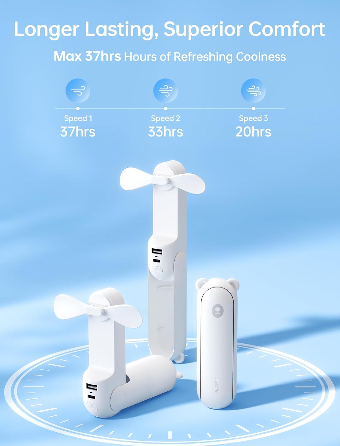 3-in-1 Handventilator Mini mit Powerbank & Taschenlampe, Weiss