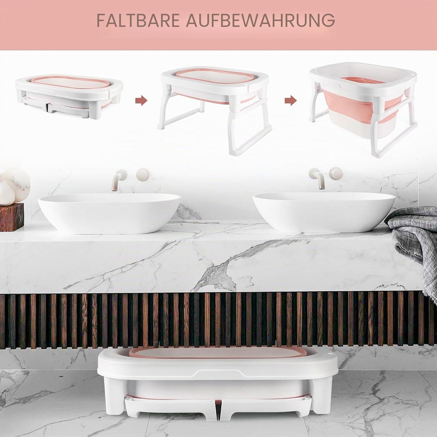 Zusammenklappbare Babybadewanne mit Badesitz, 72 * 51 * 42cm Rosa