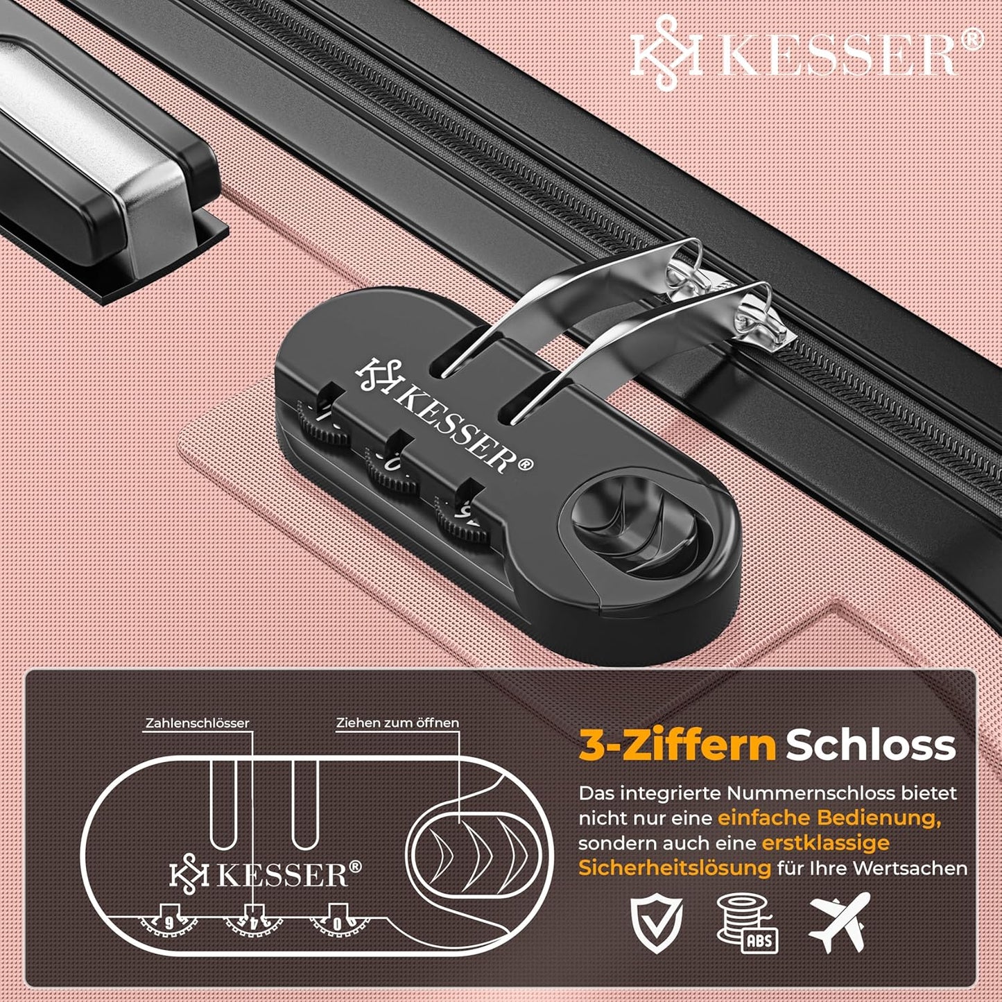 Reisekoffer mit Zahlenschloss (120L), 75cm – 120L Himbeerrosa