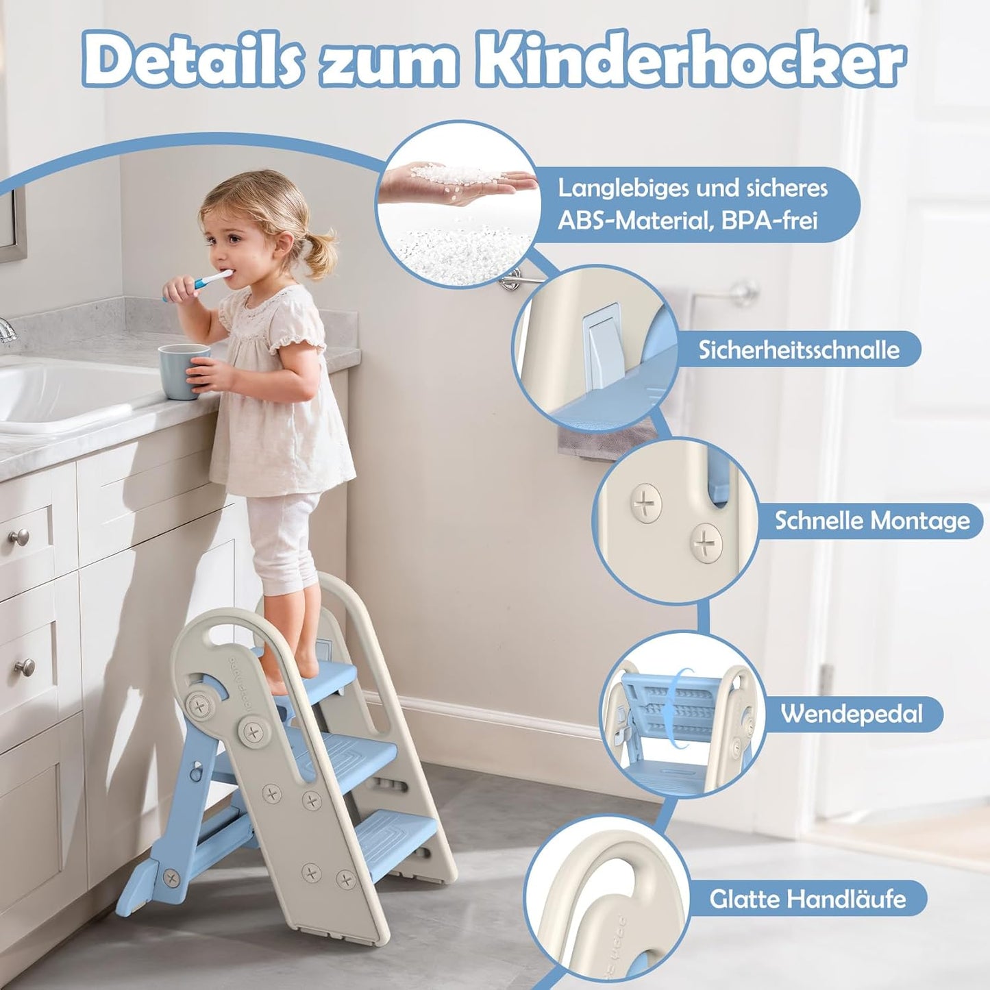 Höhenverstellbarer Tritthocker für Kinder, Blau