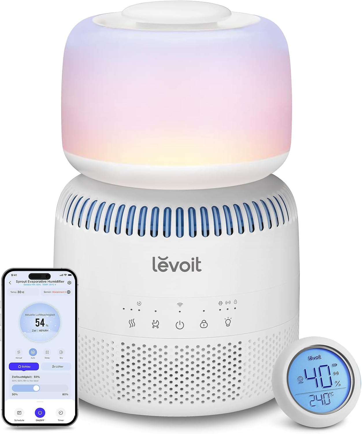 Sprout Verdunstungsluftbefeuchter 3,8L, leise, Smart Funktionen, 3,8L Verdunstungsluftbefeuchter