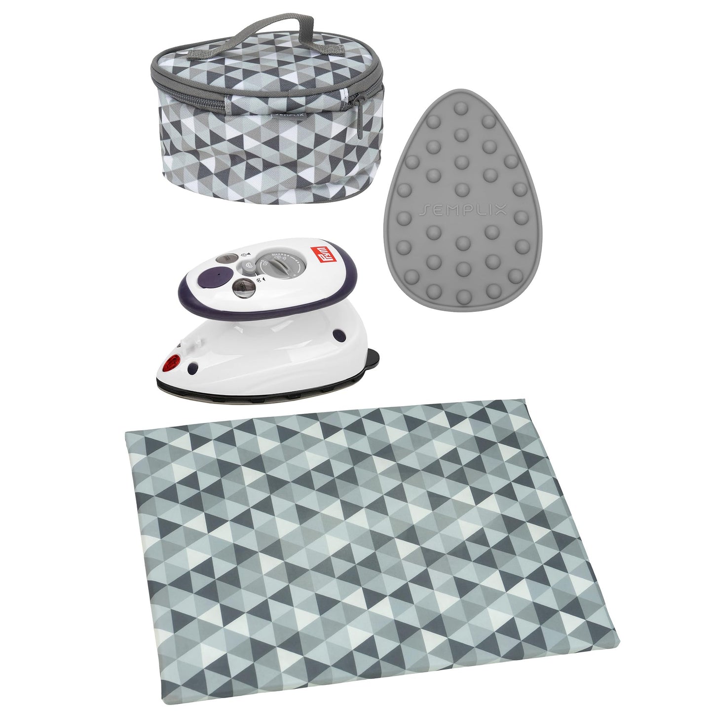4-teiliges Bügelset mit Prym Mini-Dampfbügeleisen, Grey