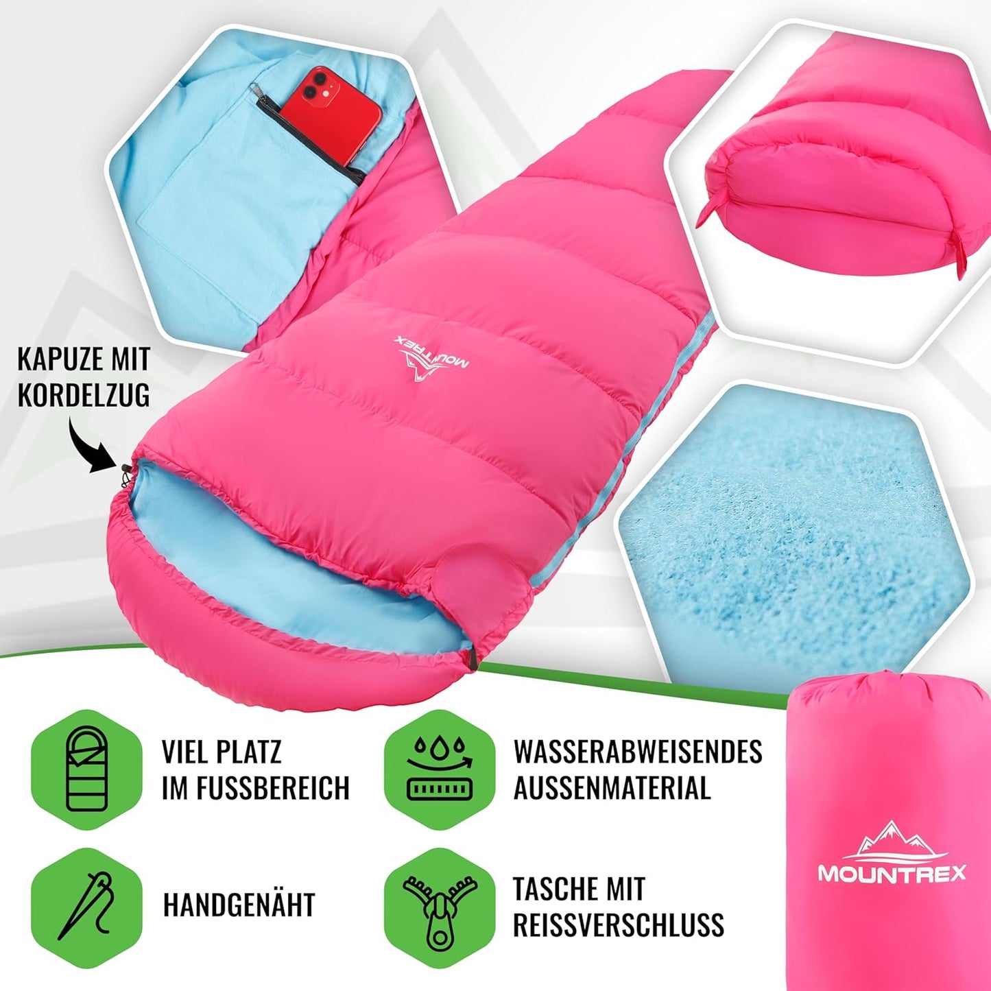 Kinderschlafsack, Rosa/Blau 175 x 70 x 45cm