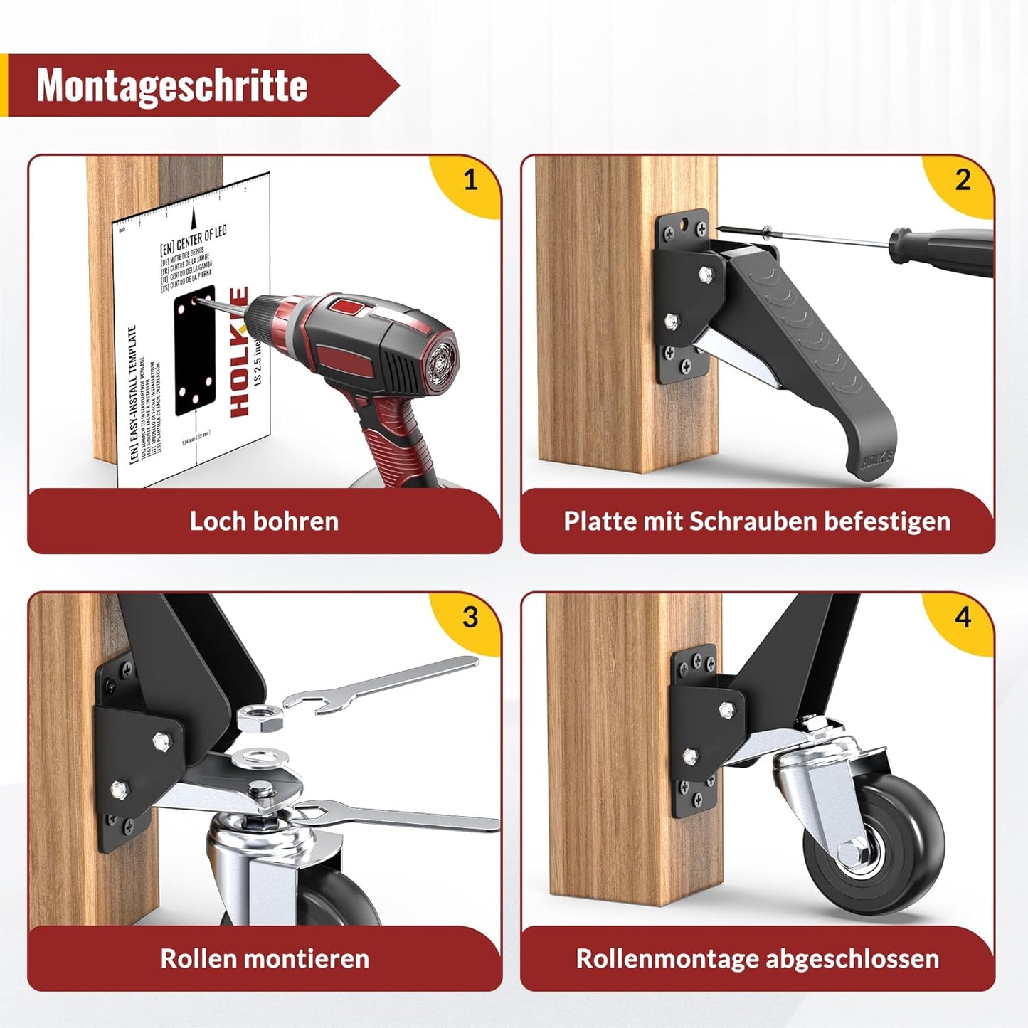4-teiliges absenkbares Schwerlastrollen-Set, 315 kg