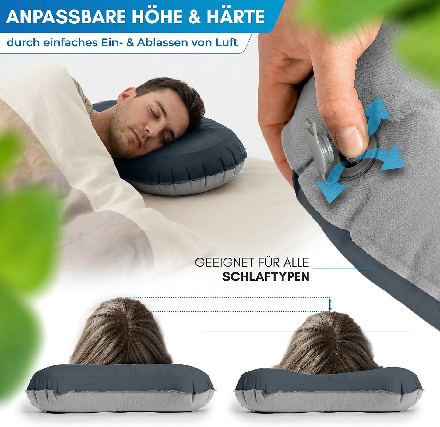 Aufblasbares Camping-Reisekissen, Schwarz