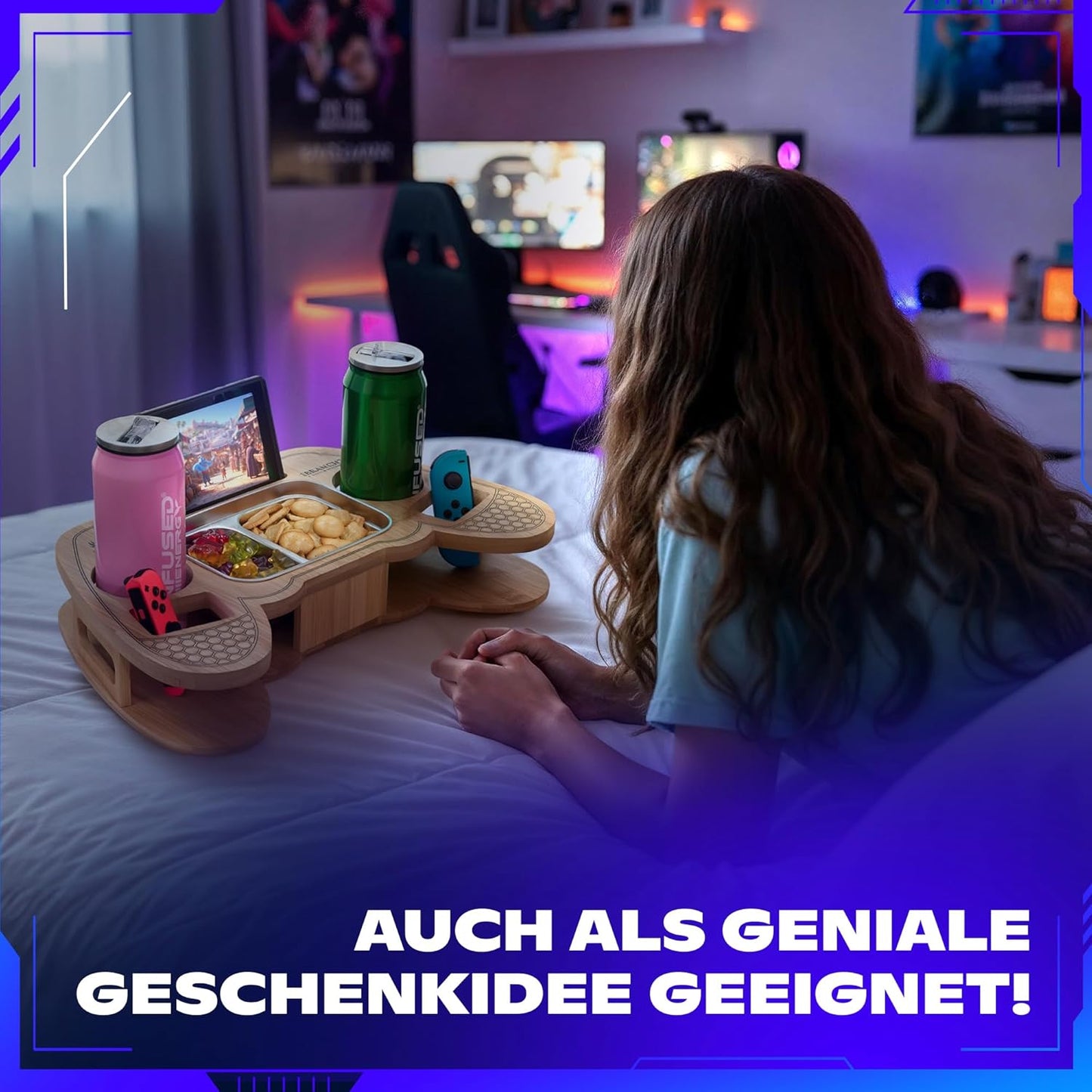 SnackPad Couchbar im Controller-Design für Gamer, Bambus