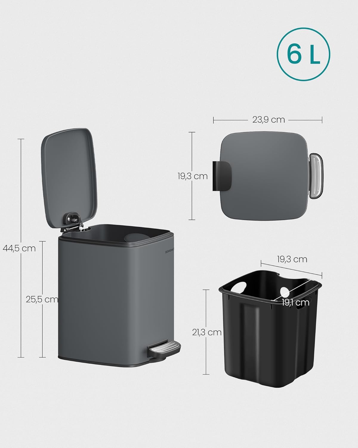 Kosmetikeimer mit Softclose-Deckel LTB590G02, Schiefergrau 6 L