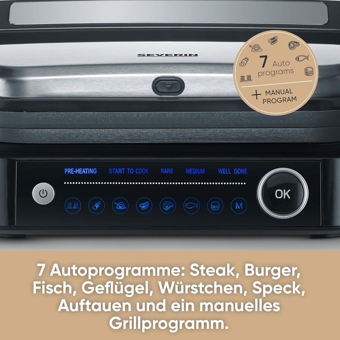 Kontaktgrill mit 7 Automatikprogrammen, DESIGN Kontaktgrill - Mit 7 Automatikprogrammen