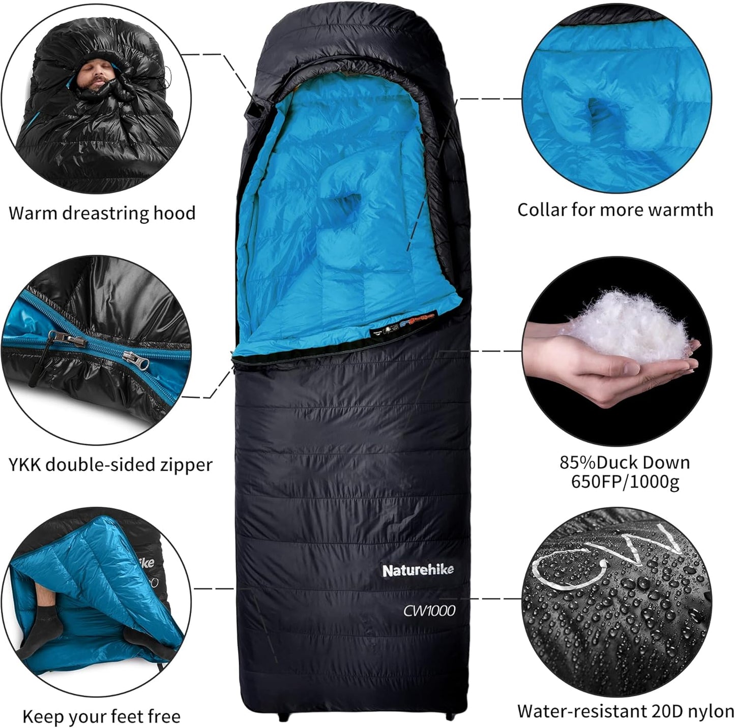 Ultraleichter Daunenschlafsack, CW1000/Schwarz/L CW1000 (-11℃)