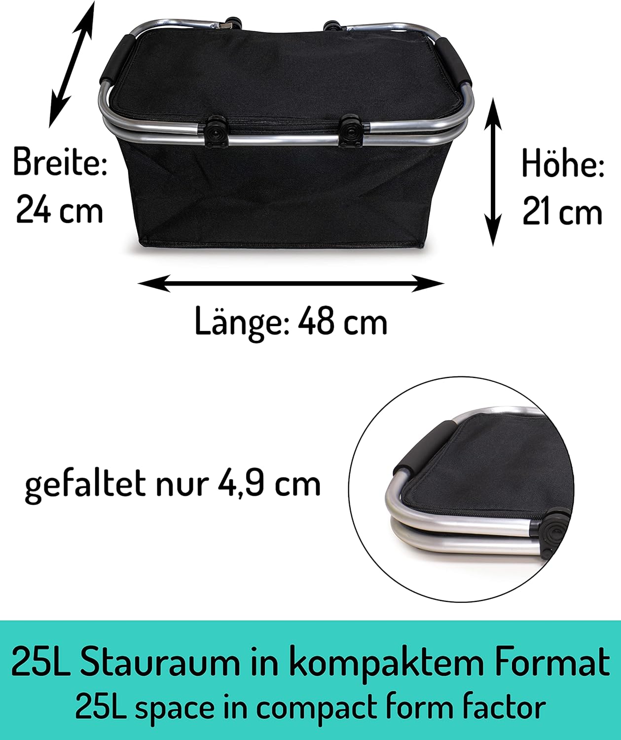 Faltbarer Einkaufskorb mit Isolierung, Thermo - 1x Pack Schwarz