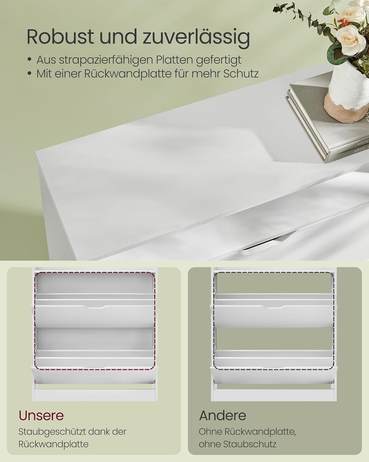Schuhschrank mit 2 Klappen, Wolkenweiss 3 Tier (24 x 80 x 102 cm)