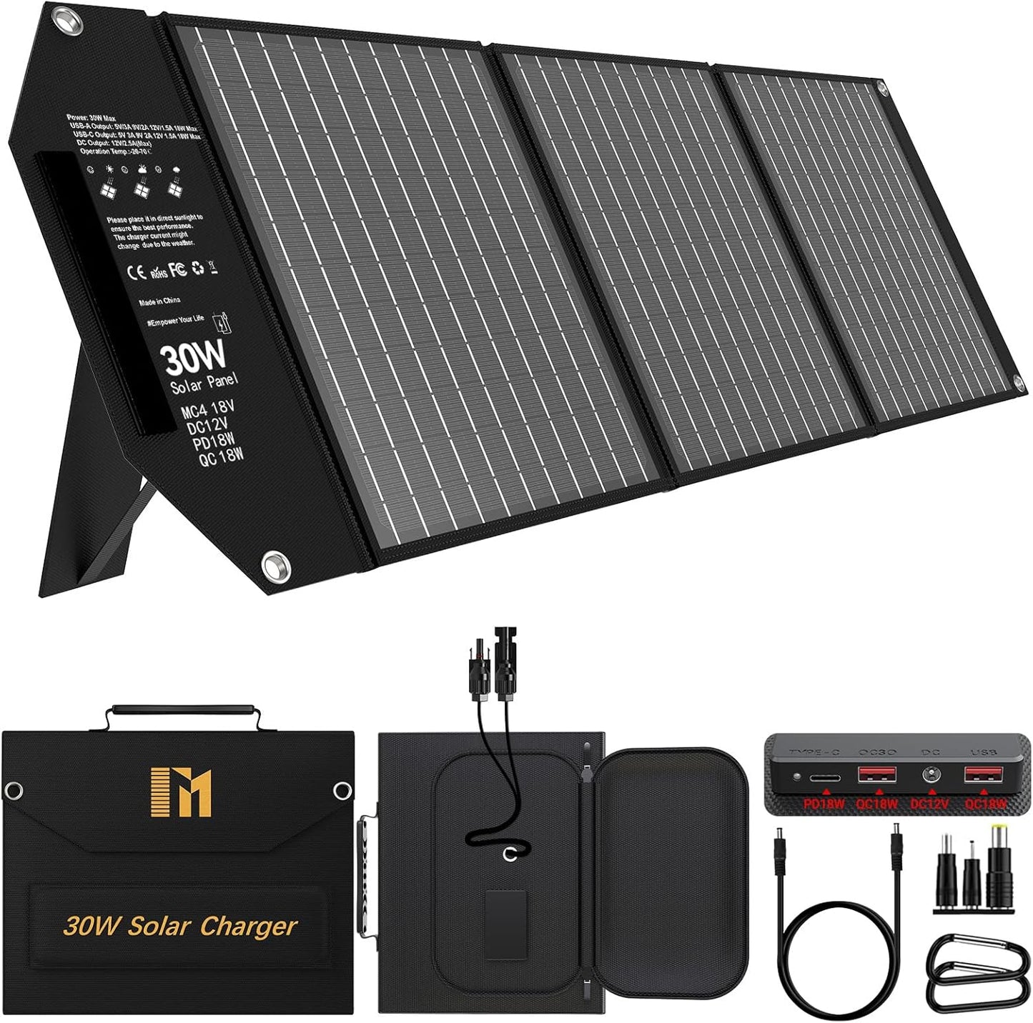 Tragbares Solarladegerät mit 5 Anschlüssen, 30W-NEW