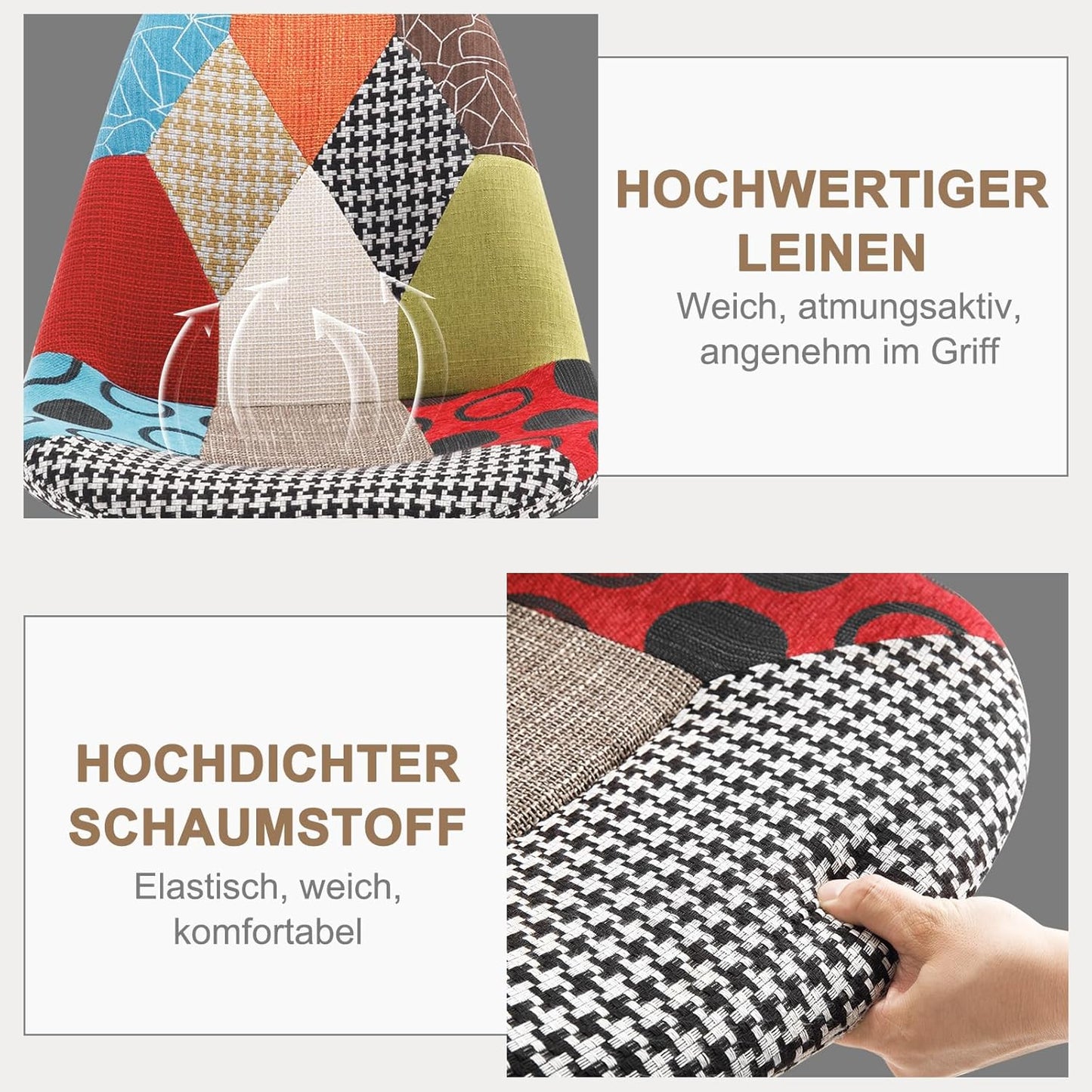 Esszimmerstühle im Patchwork-Design (8er Set), Mehrfarbig|8er set
