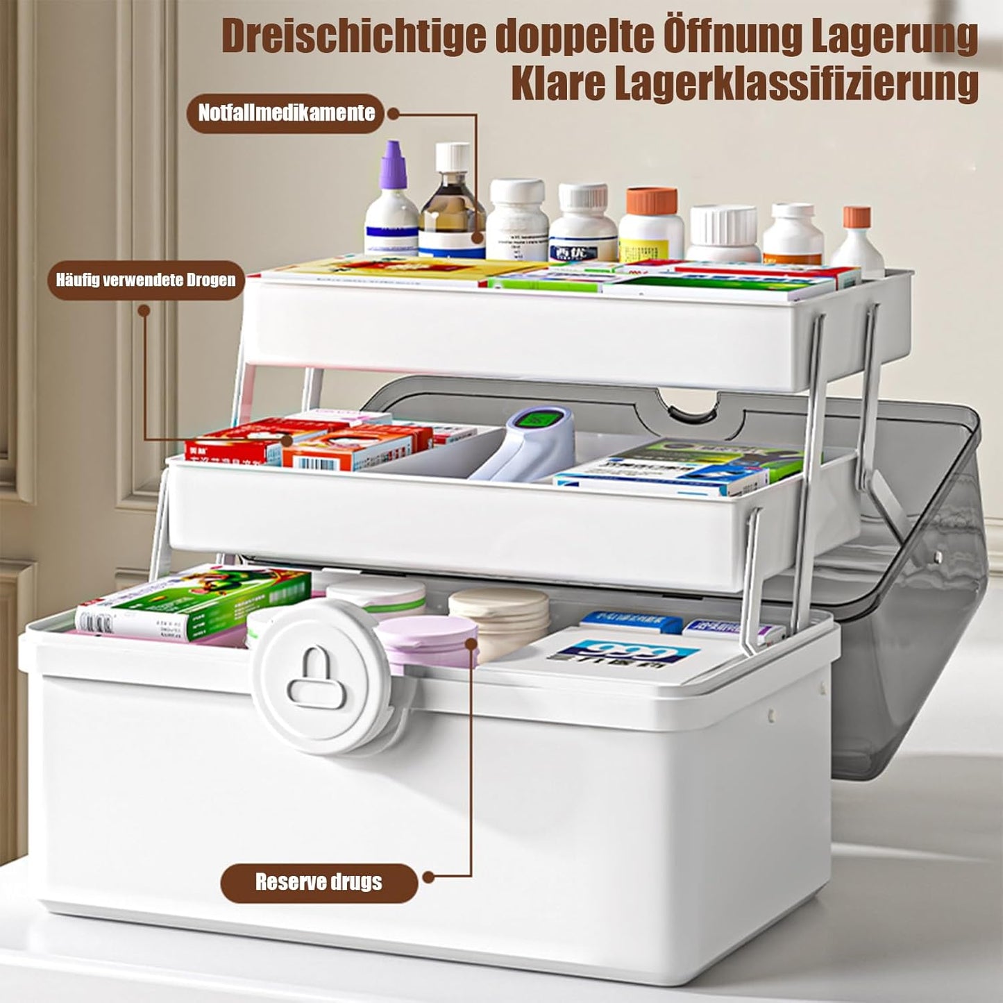 Medikamentenbox mit 3 Ebenen