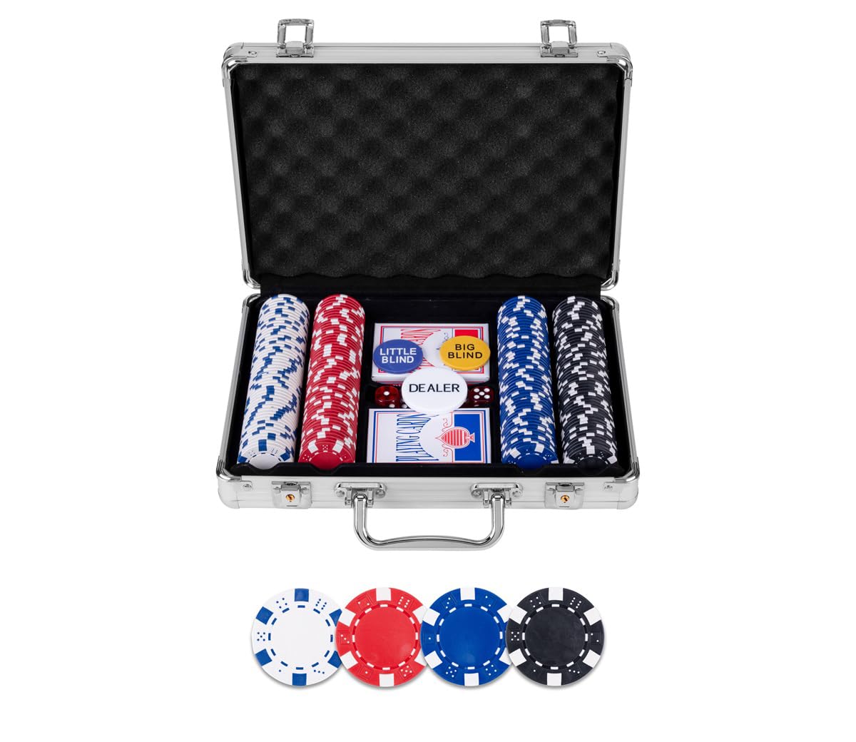 Komplettes Poker-Spielset im Metallkoffer, 14 Gr - Wertlos 200 Chips 11.5 g