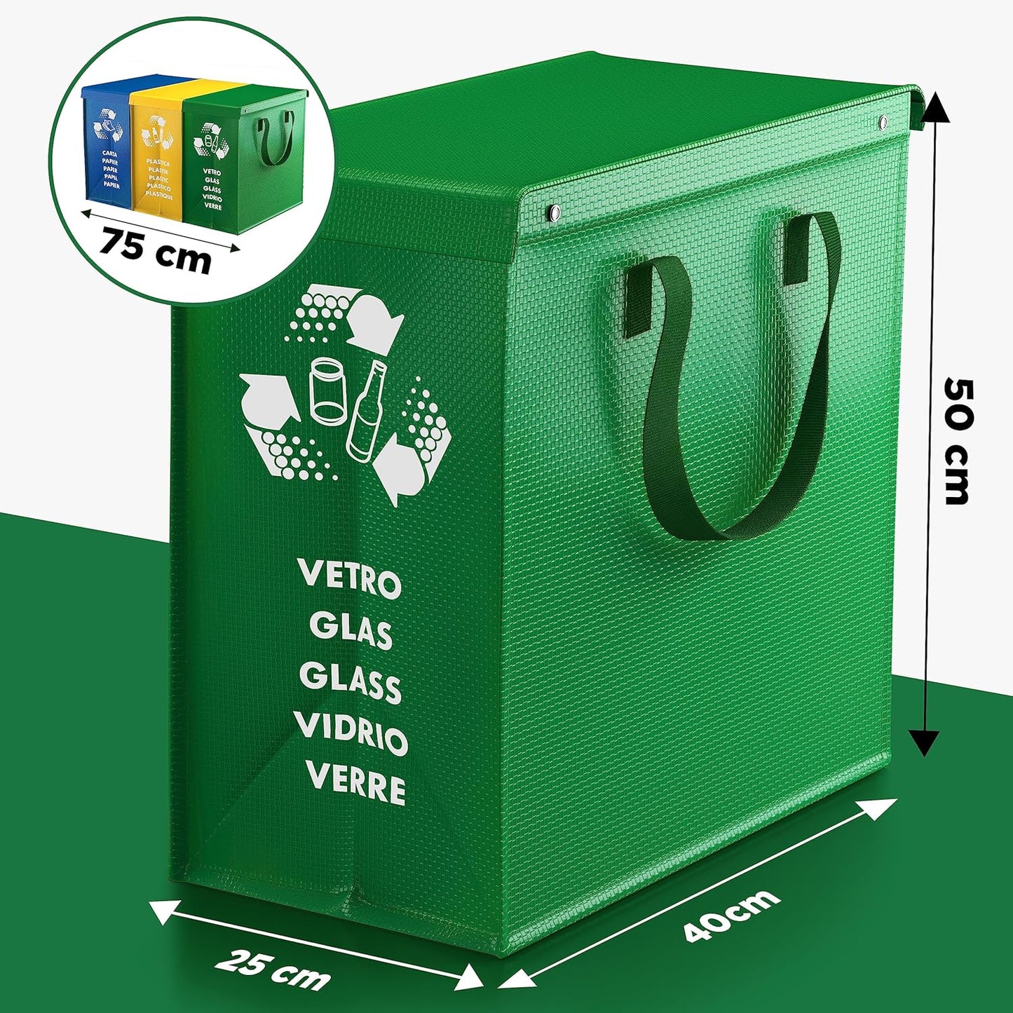 Mülltrennsystem mit 3 Fächern für Recycling, Color Edition Medio + Deckel