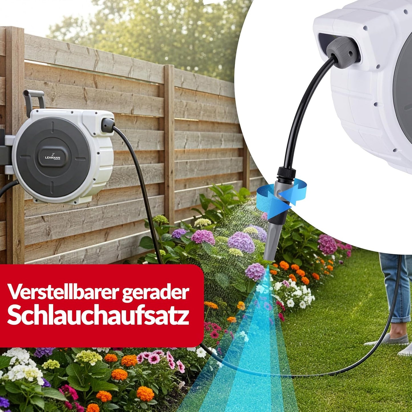 Wand-Schlauchbox mit automatischem Aufroller, Weiss 20 m