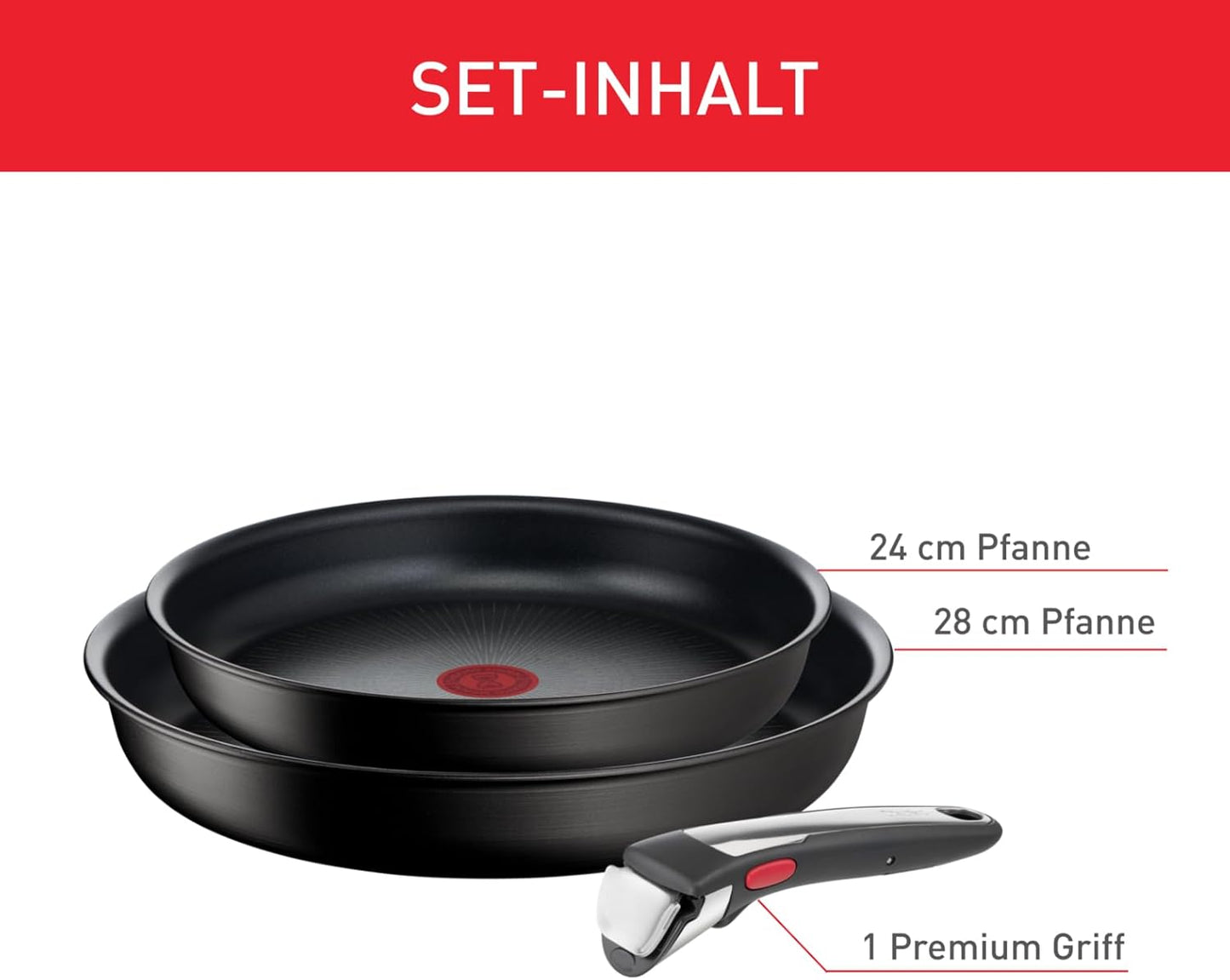 Ingenio Unlimited On Pfannenset mit abnehmbarem Griff, Pfannenset 3-tlg - 24/ 28cm + Griff