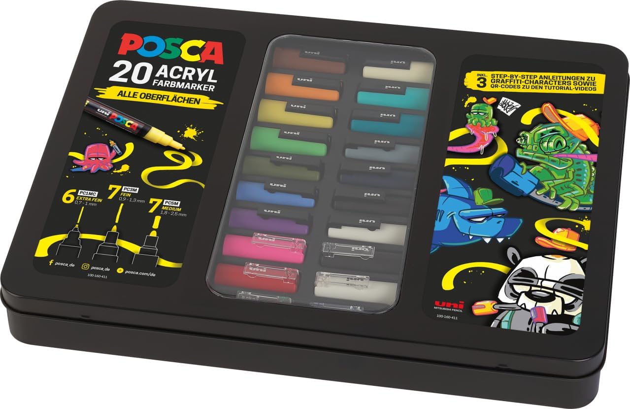 Acrylmarker Set mit Metallkoffer, 20er Set Grafitti