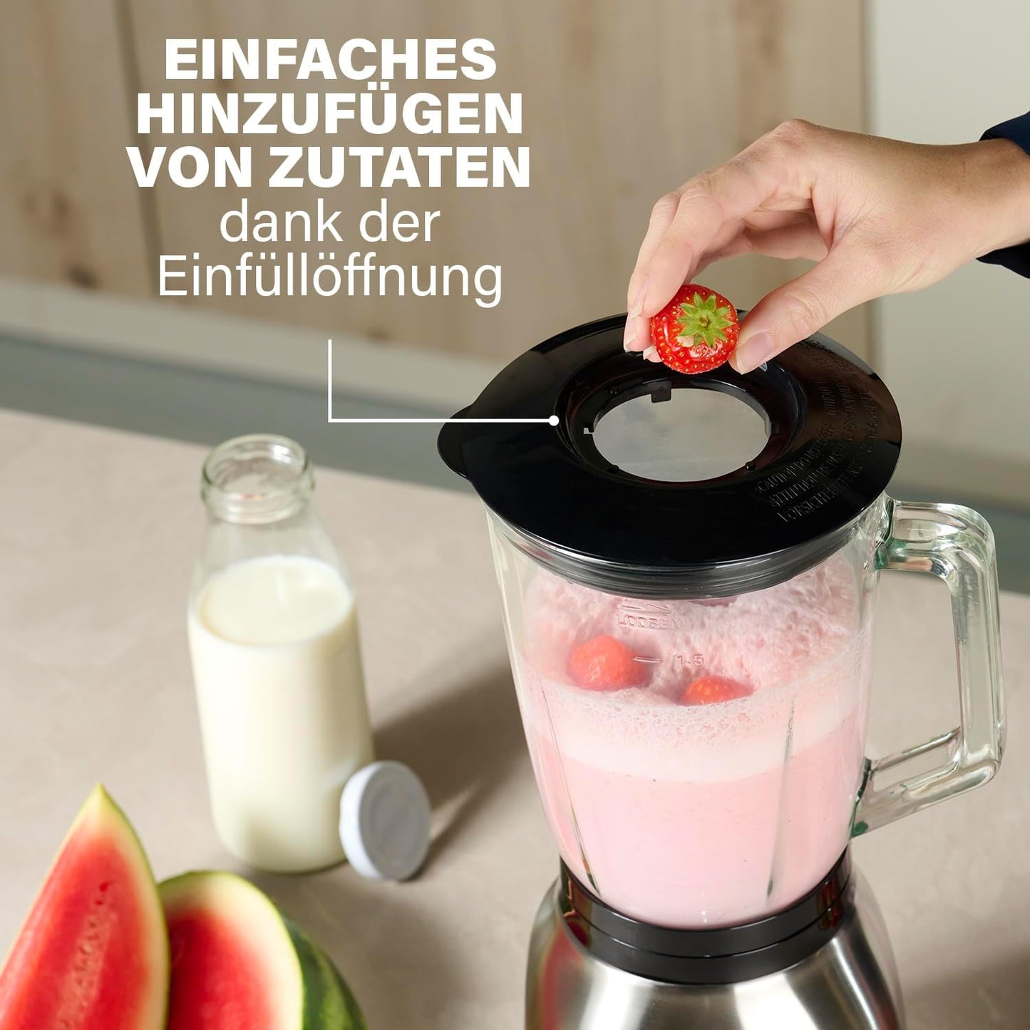 Standmixer mit Glasbehälter, Rostfreier Stahl, Gebürstet
