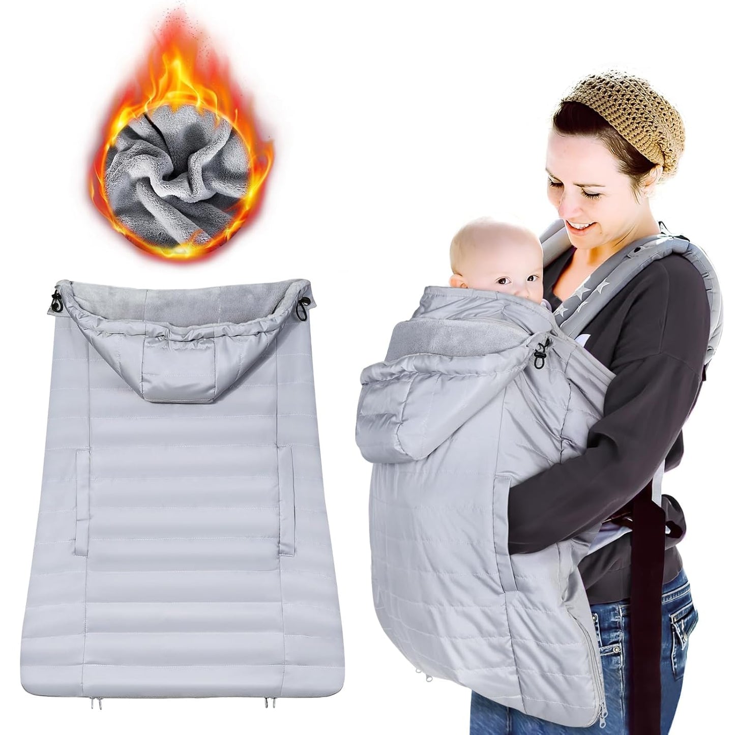 Regencover für Babytrage mit Kapuze und Fleece-Futter