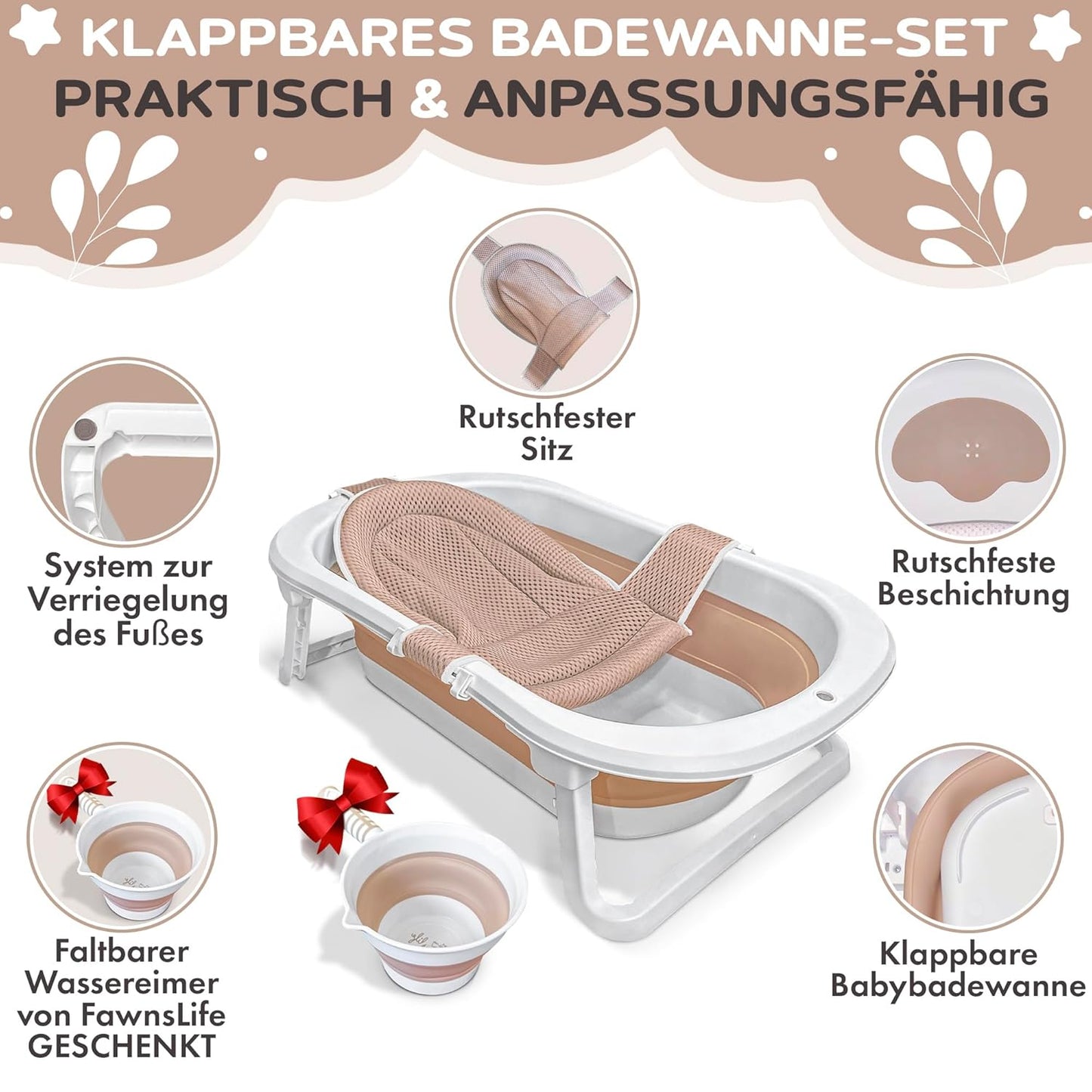 Faltbare Babywanne mit Sitz