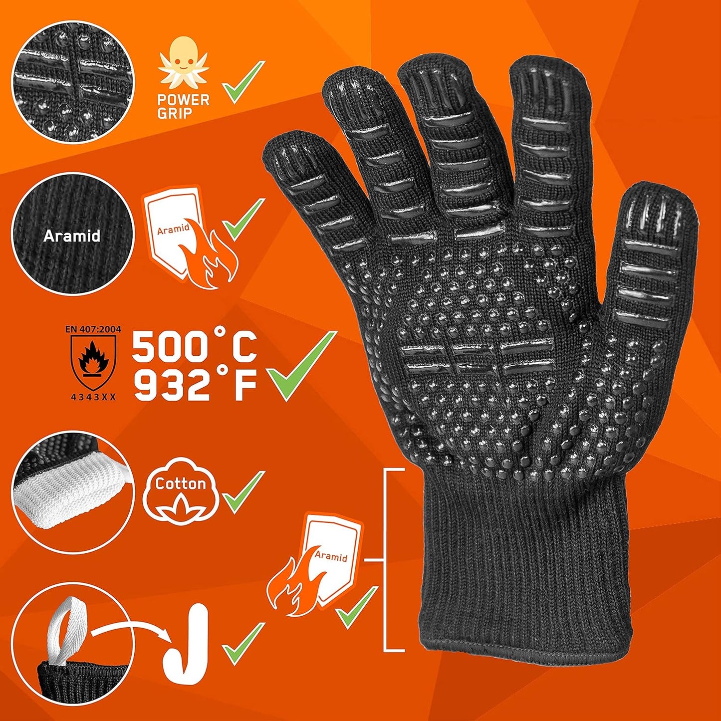 Hitzebeständige Grillhandschuhe, Handschuhe aus Aramid
