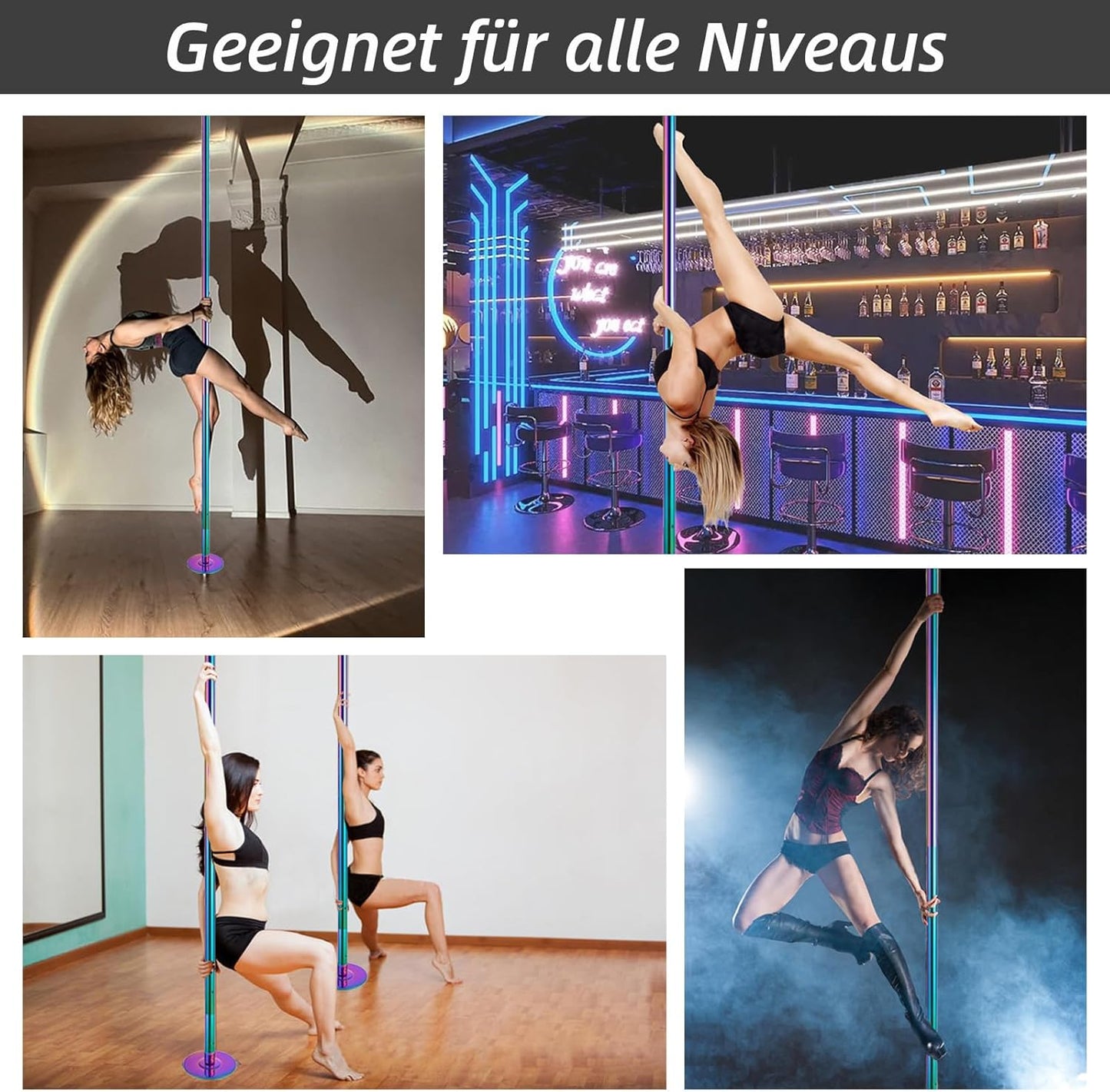 Höhenverstellbare Pole Dance Stange (drehend/statisch), Mehrfarbig