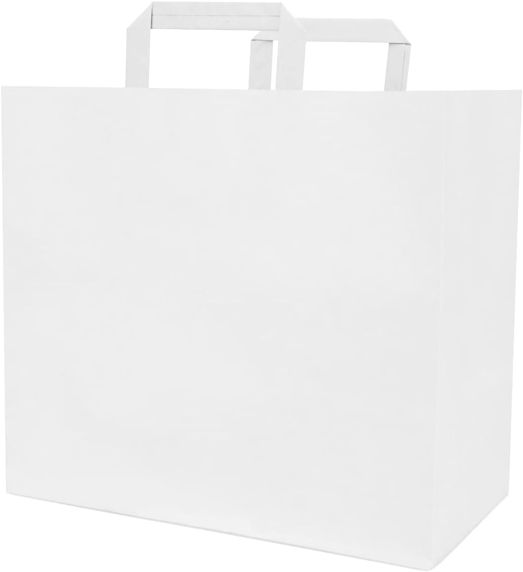 Papiertragetaschen mit Flachhenkel (250 Stück), 27 x 32 x 17cm Weiss