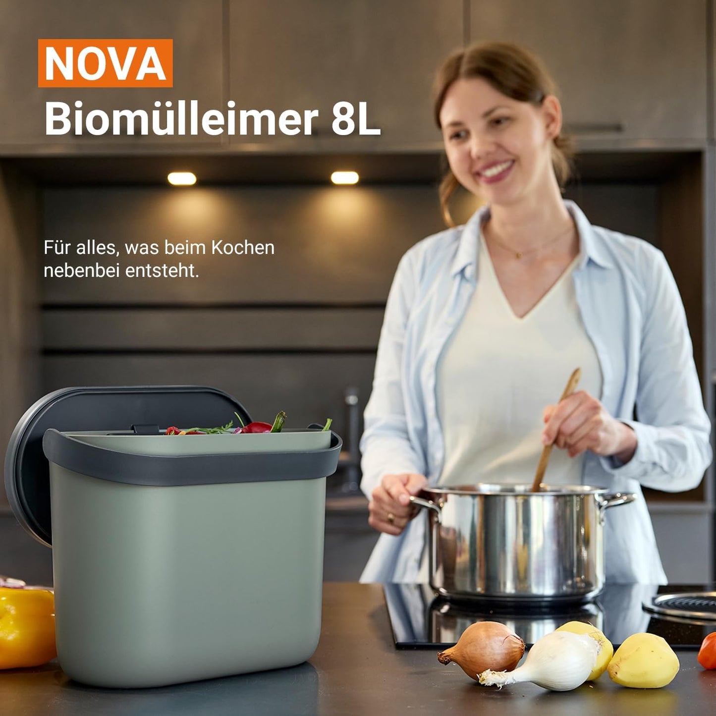 Geruchsdichter Komposteimer mit Innensieb Nova, 8 L Agave / Graphite Grey