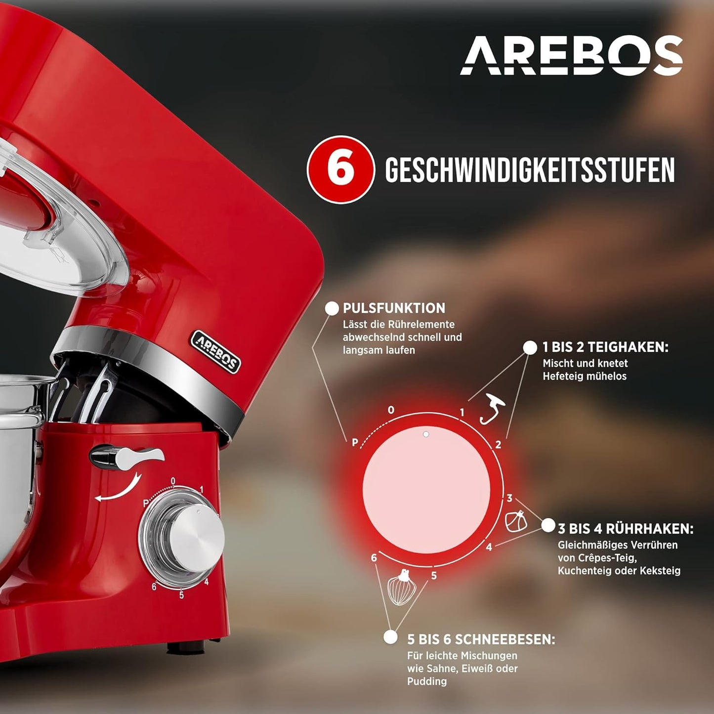Küchenmaschine mit Knethaken-Set, Rot