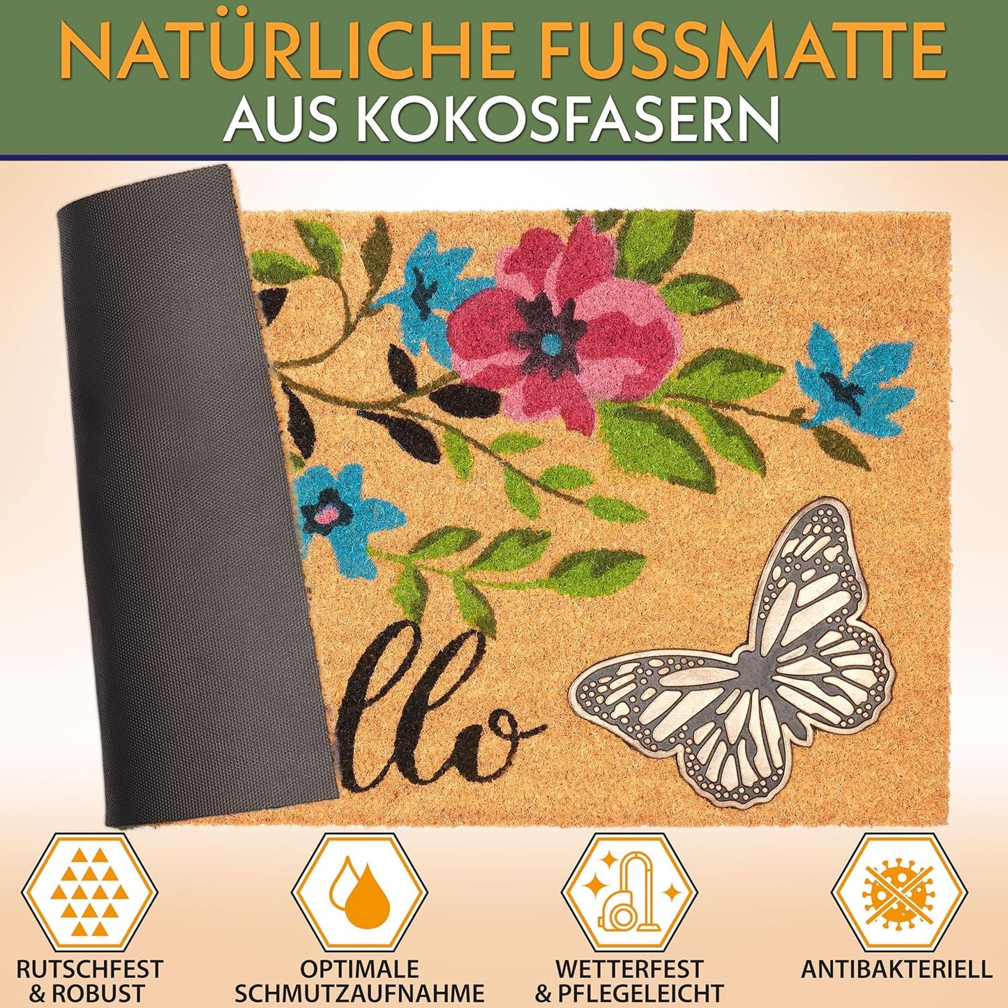 Antirutsch Fussmatte, Hello - Schmetterling