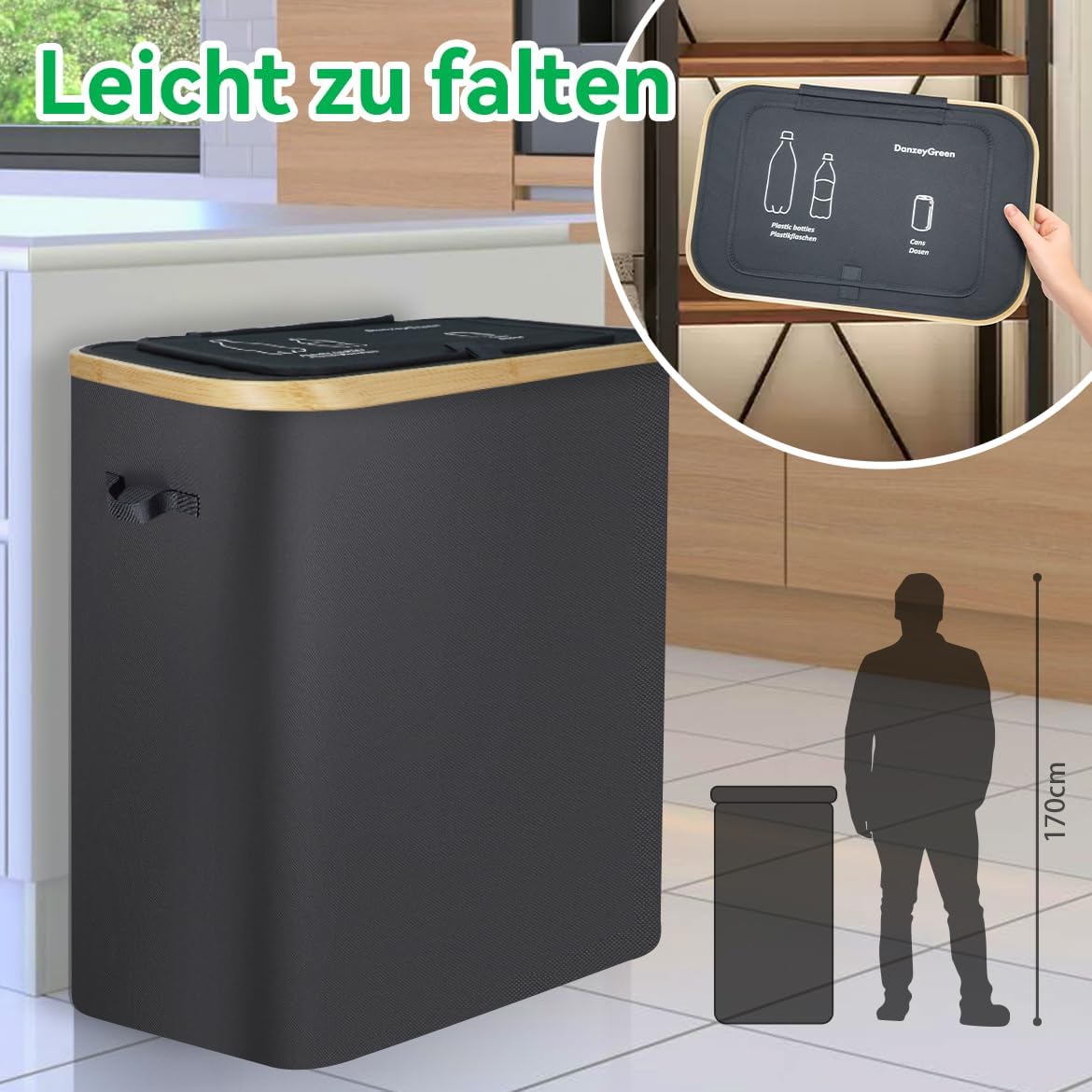 Pfandflaschen-Sammelbehälter mit 4 Flaschentaschen, 170L 4 bags