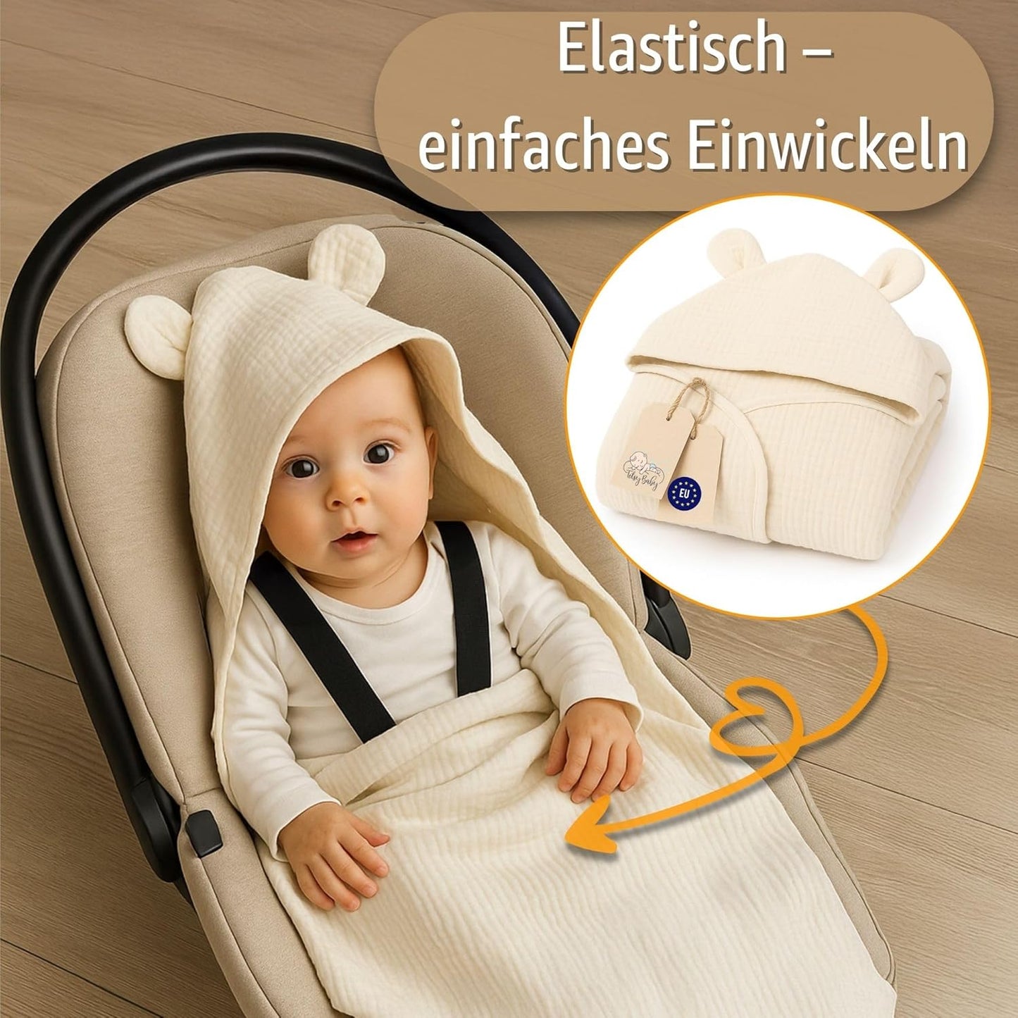 Einschlagdecke für Babyschale 85x85 cm, Beige 85 x 85 cm