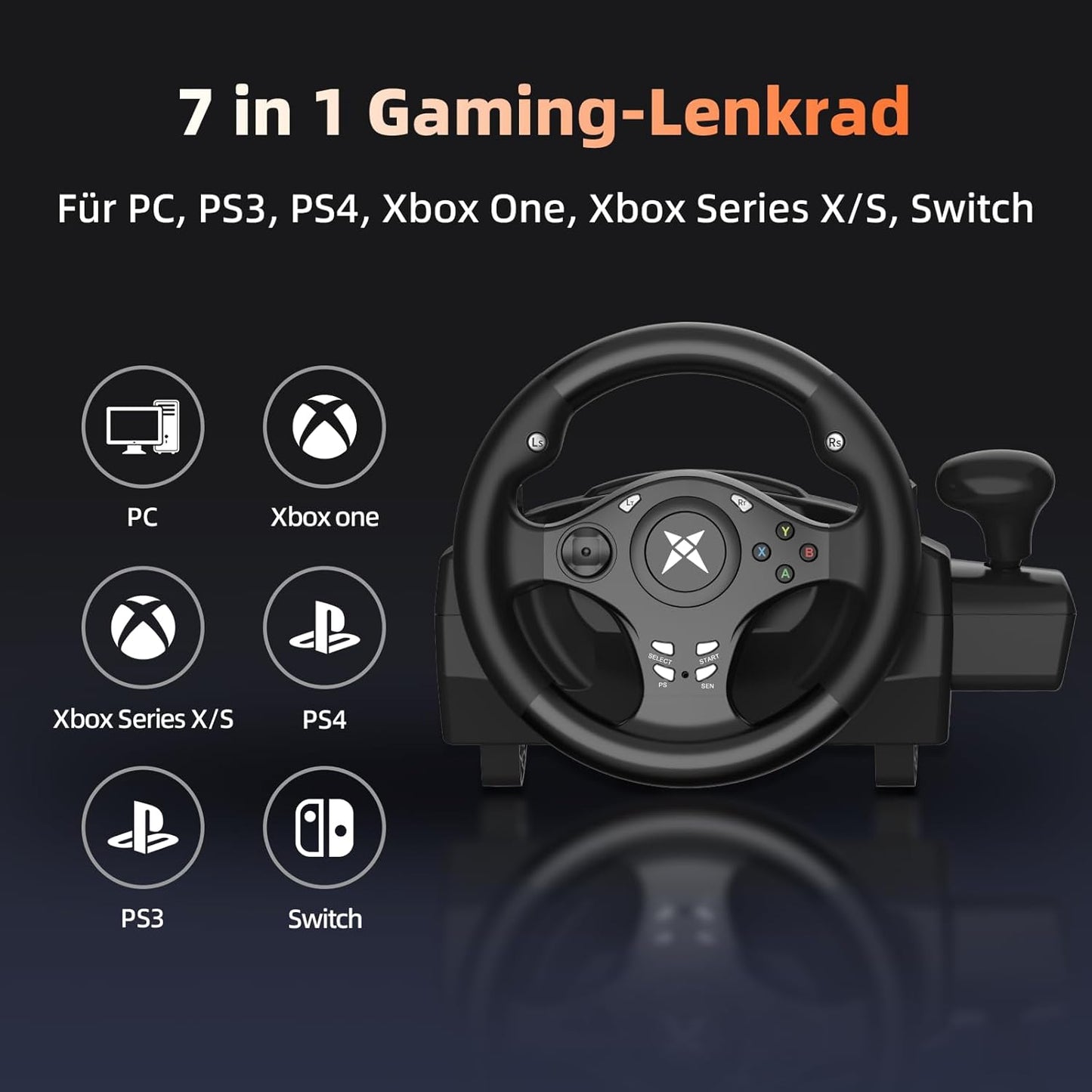 R270 Gaming Lenkrad mit Pedalen und Vibrationseffekt (270°)
