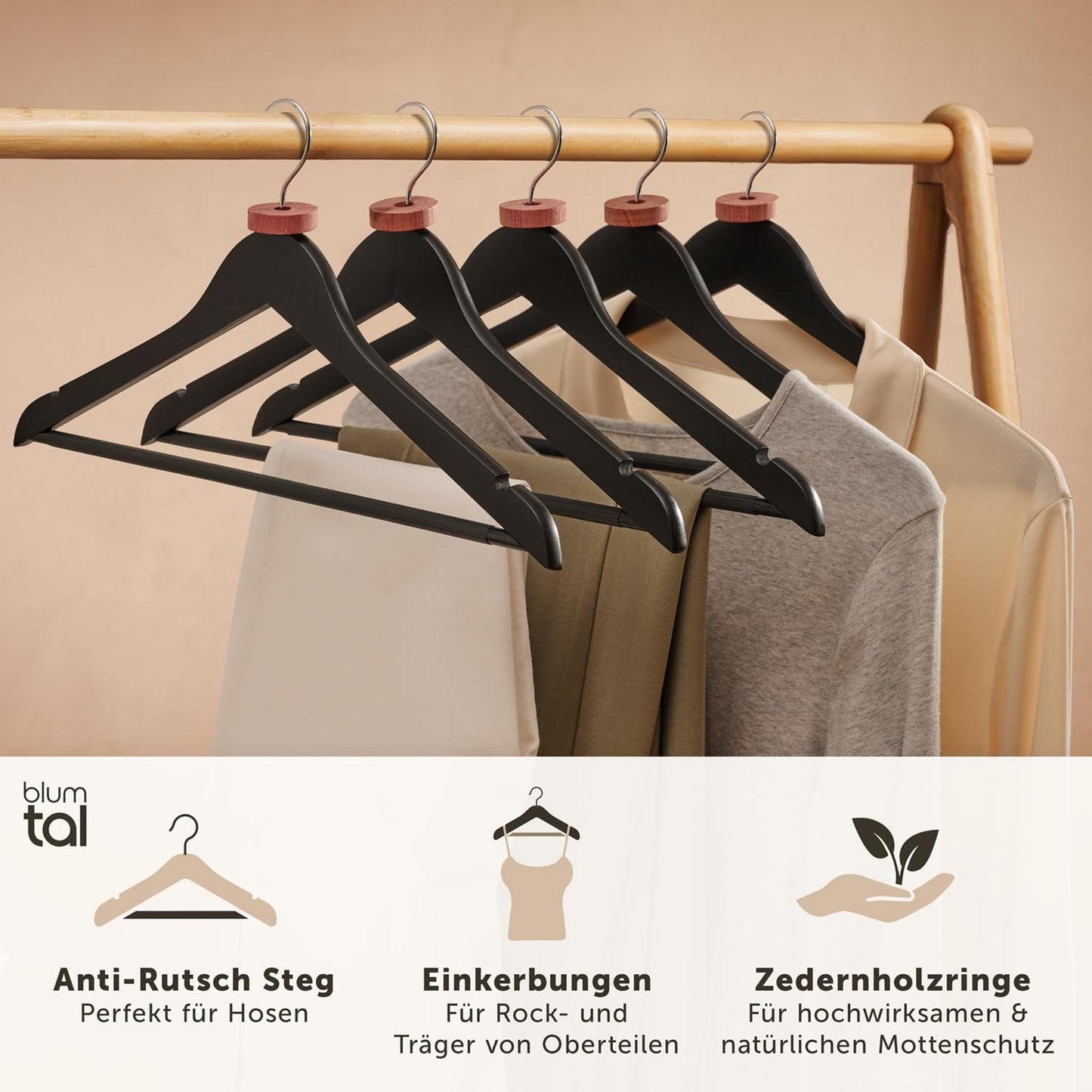 Kleiderbügel-Set mit Zedernholz Mottenschutz, 10er Set Schwarz