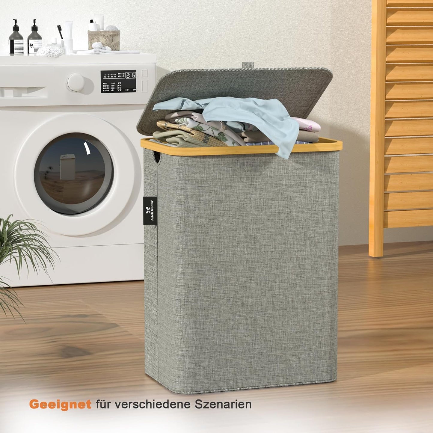 Wäschekorb mit Deckel, Dunkelgrau 160L
