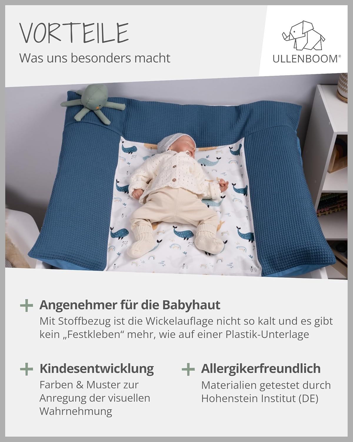 Wickelauflagenbezug, 75 x 85 cm, Blau Wale Wickelauflage NUR BEZUG