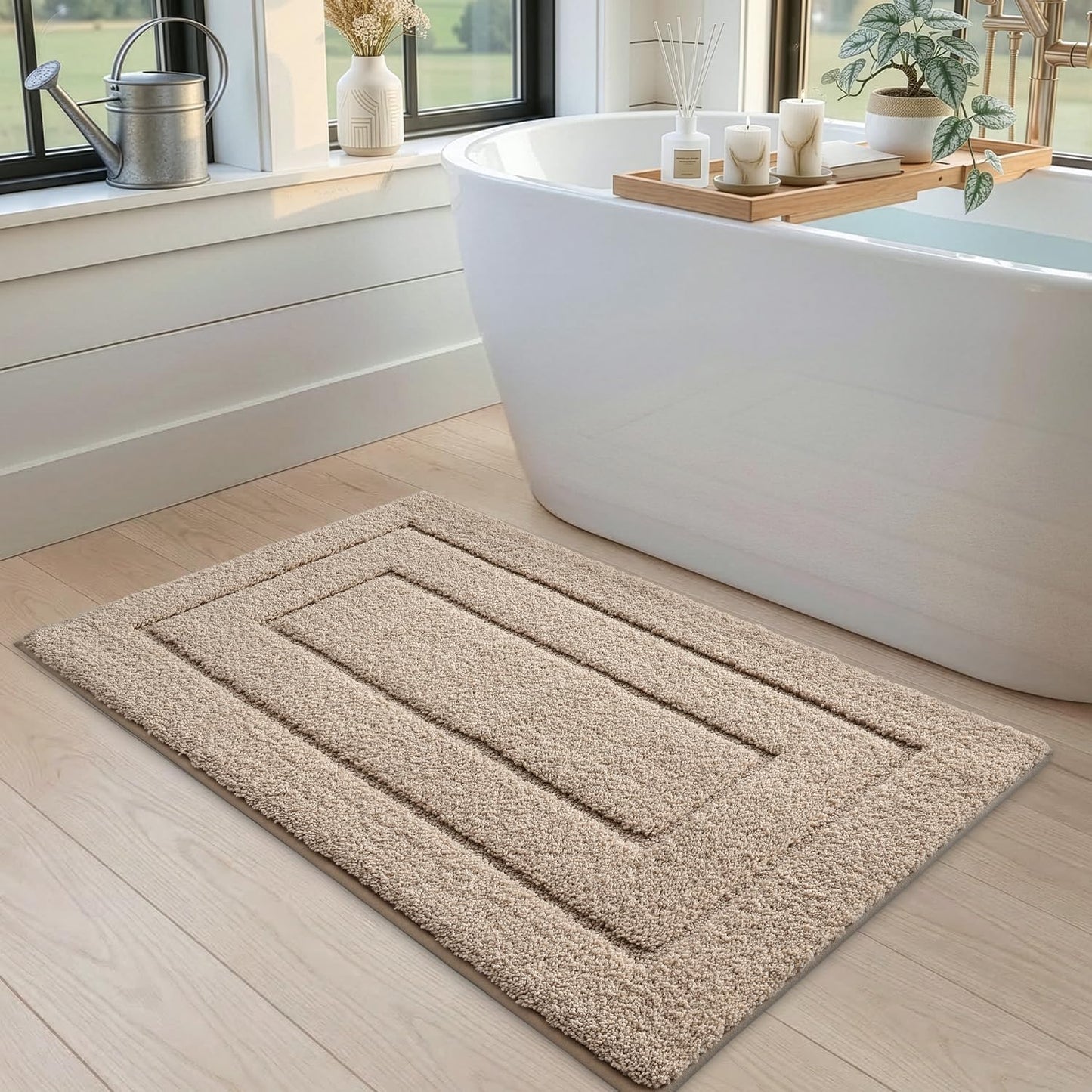 Saugfähige Badematte, rutschfest und maschinenwaschbar, 60 x 90 cm (Rechteckig) Beige