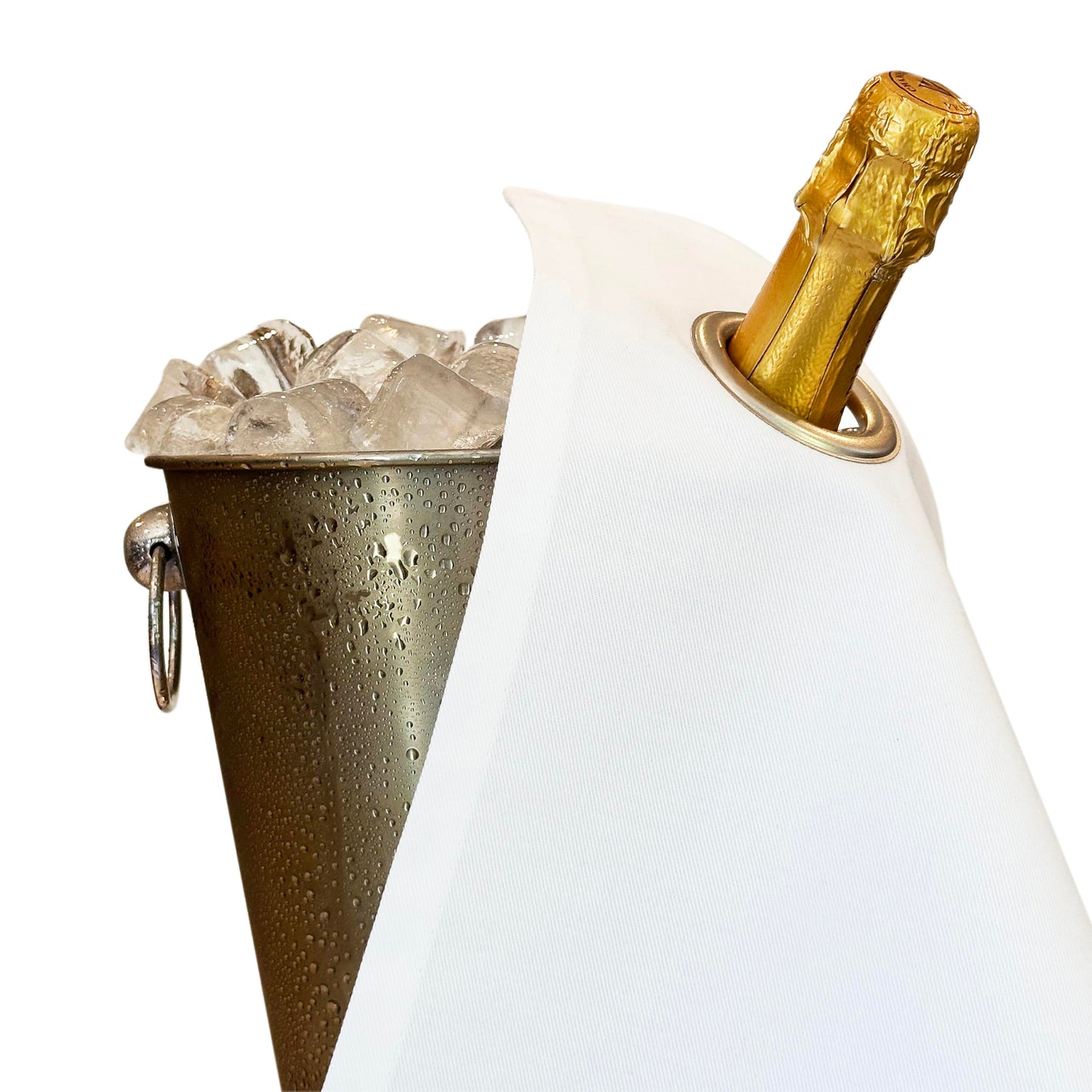 Flaschentuch mit Metallring für Eiskübel, Weiss mit Silbernem Metallring 1 Stück