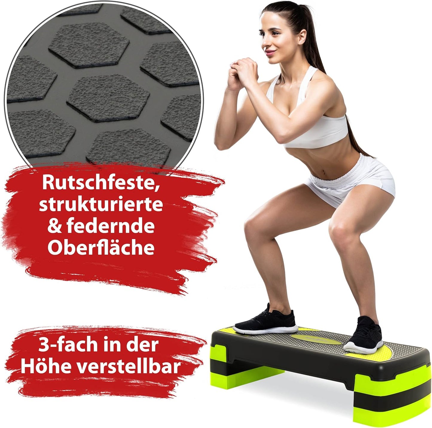 Höhenverstellbares Aerobic-Fitness-Steppbrett (80 x 30.5 cm), grün-schwarz