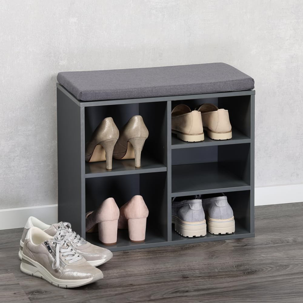 Schuhschrank mit Sitzkissen, Grau 51,5 x 29,5 x 48 cm