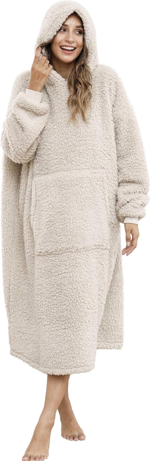 Sherpa-Decke mit Kapuze (Einheitsgrösse), Einheitsgröße Beige