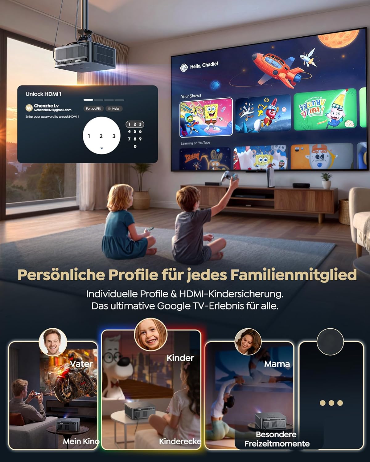 4K Beamer Heimkino G2 mit Google TV und HDR10, Schwarz